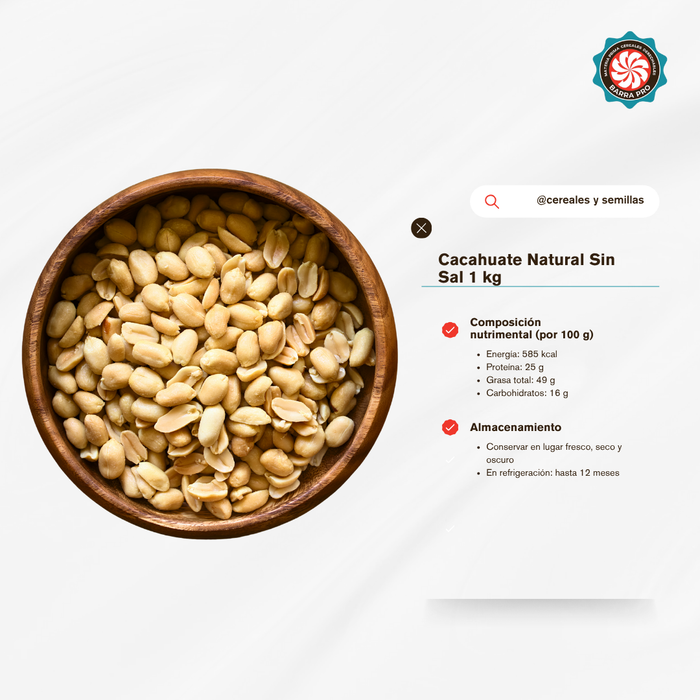Cacahuate Sin Sal Natural 1 Kg