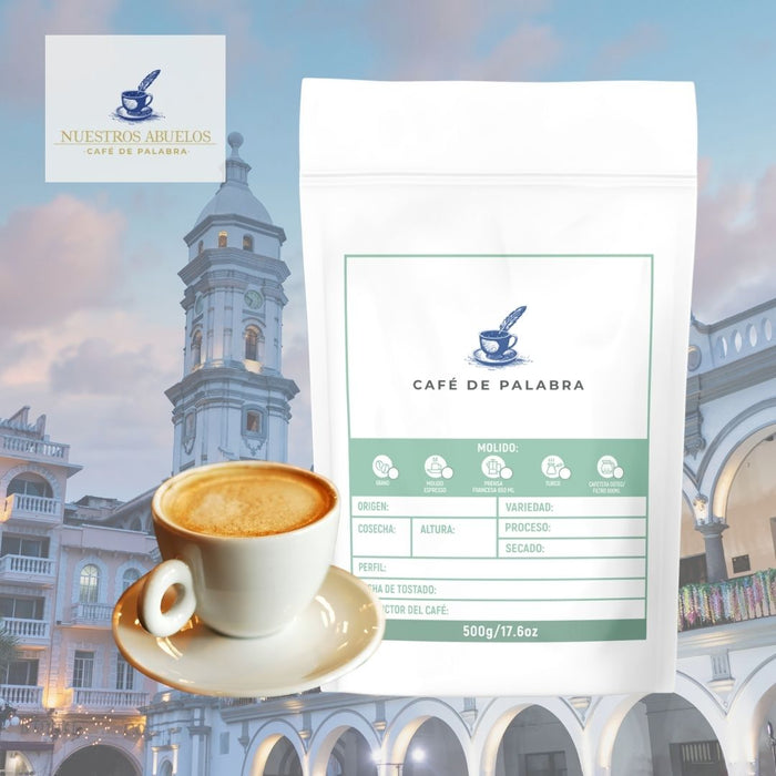 Bolsa de café de especialidad marca Nuestros Abuelos Exclusiva de Barra Pro, variedad de Veracruz.