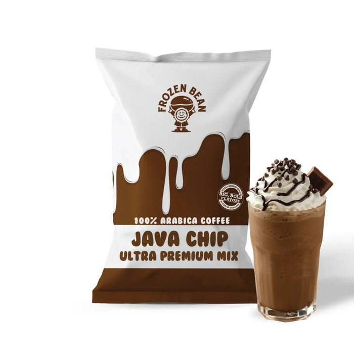 Bolsa de base premix marca Frozen Bean sabor Java Chips, para preparar bebidas frías y calientes, así como frappés.