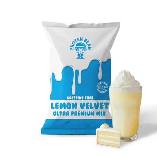Bolsa de 1,36 kg de base premix marca Frozen Bean sabor lemon velvet o pay de  limón. Ideal para preparar frappés, bebidas calientes, gelato, helado suave, granitas y más.