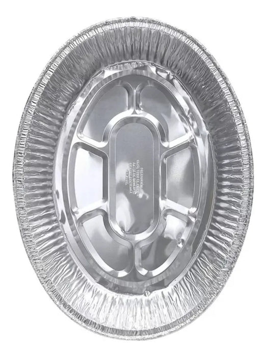 Pavera de aluminio ovalada para preparación de pavo navideño, pierna, lomo y otros banquetes de temporada.